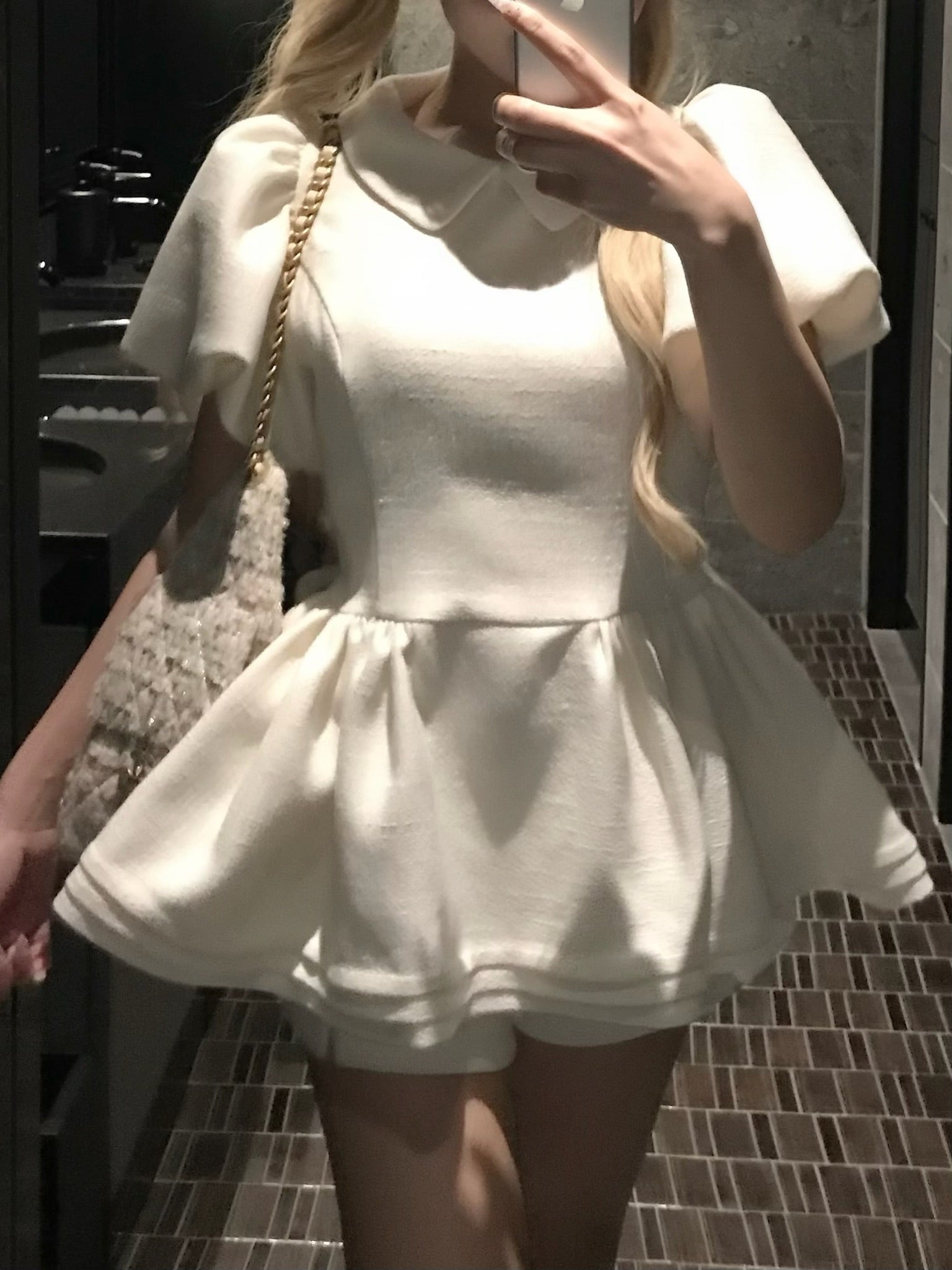 Daisy puff sleeve tweed tops