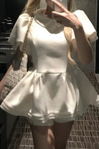 Daisy puff sleeve tweed tops