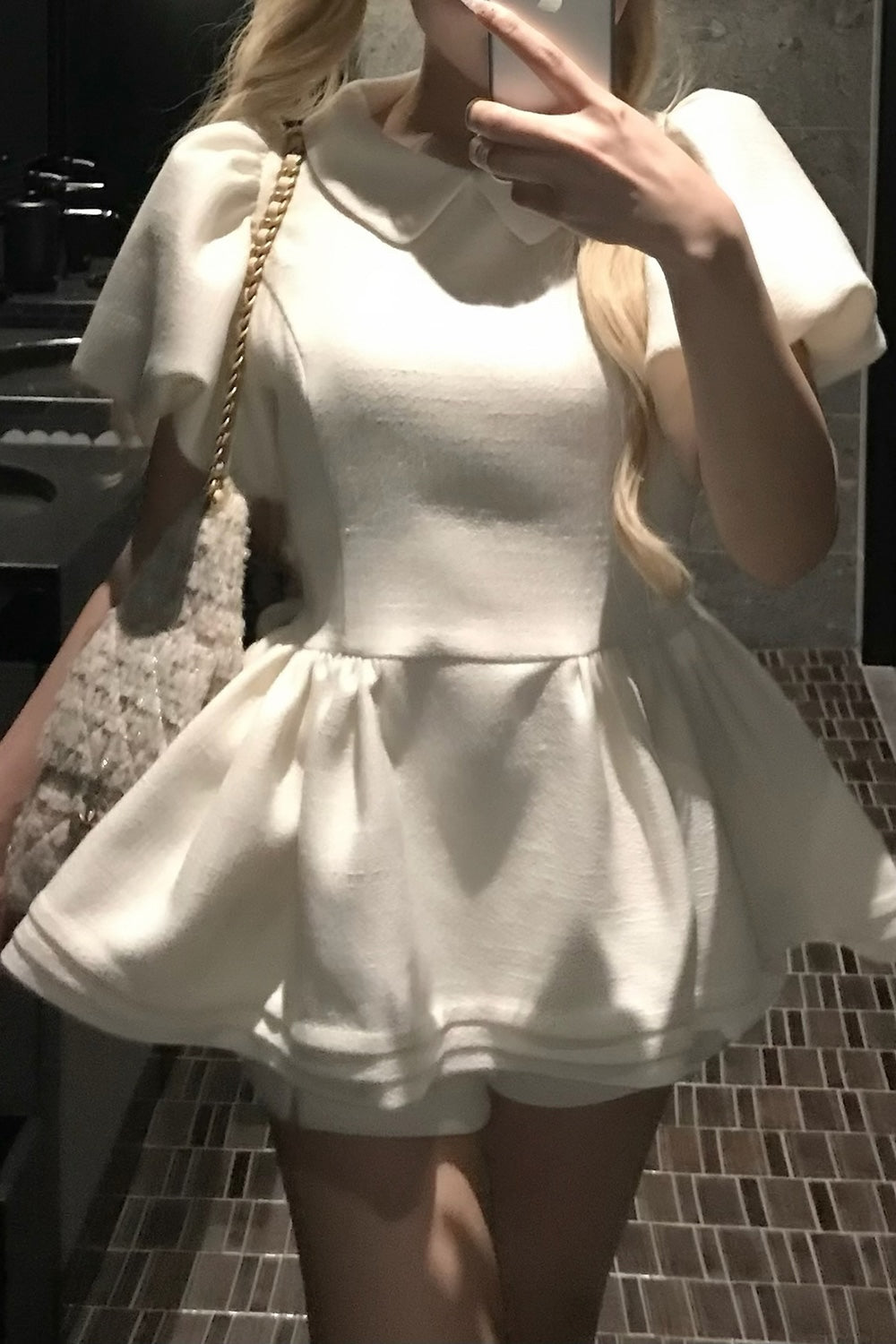 Daisy puff sleeve tweed tops
