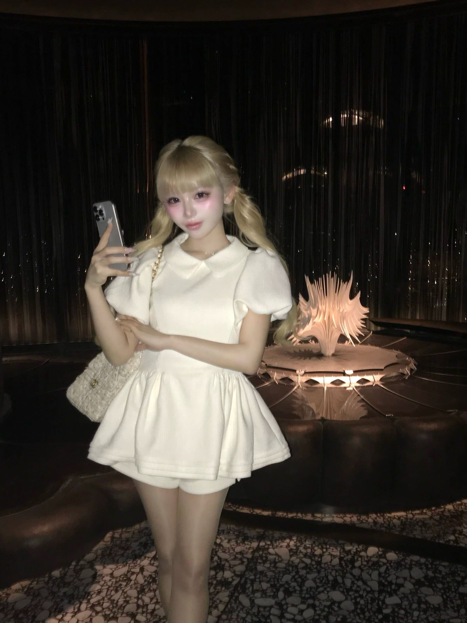 Daisy puff sleeve tweed tops