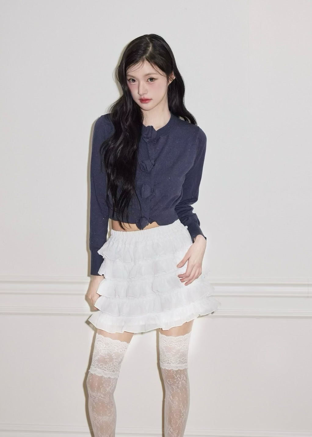 rose motif lame knit cardigan (navy) – Treat Ürself rose motif lame knit cardigan (navy) – Treat Ürself