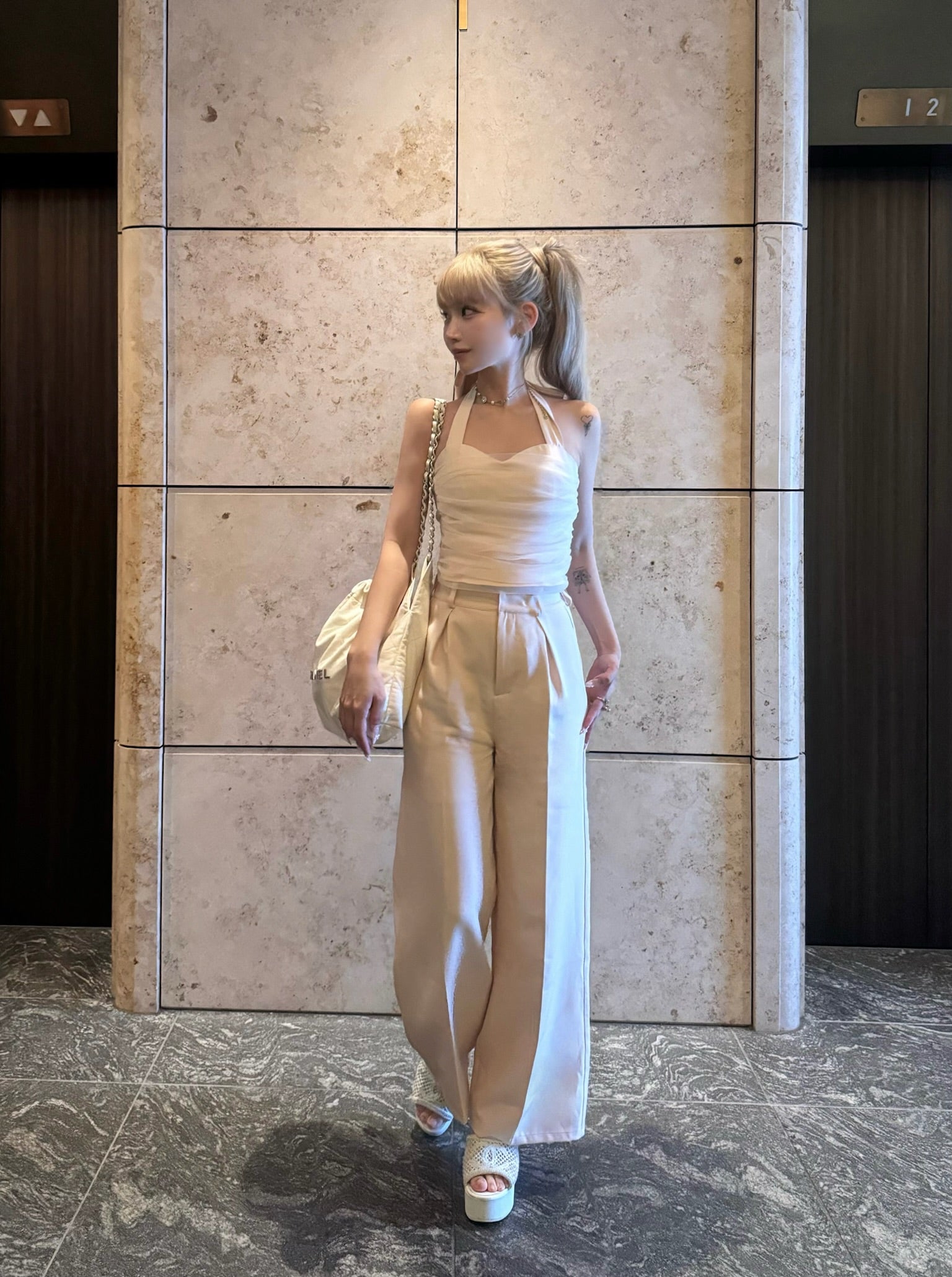 lace tag slacks wide pants