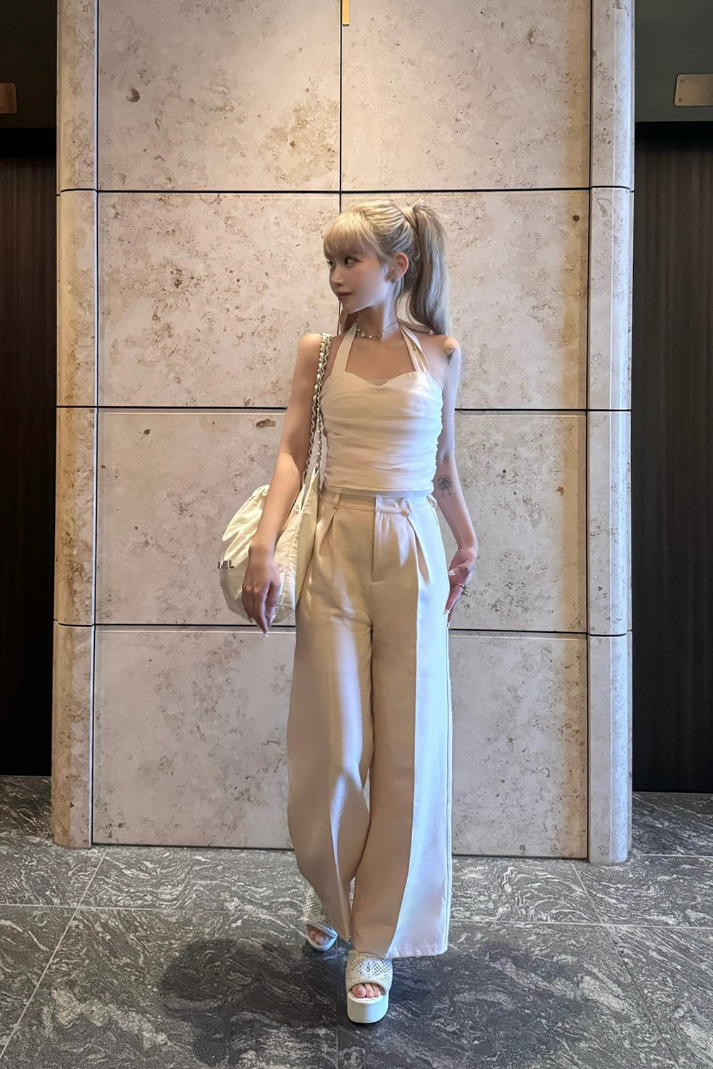 lace tag slacks wide pants