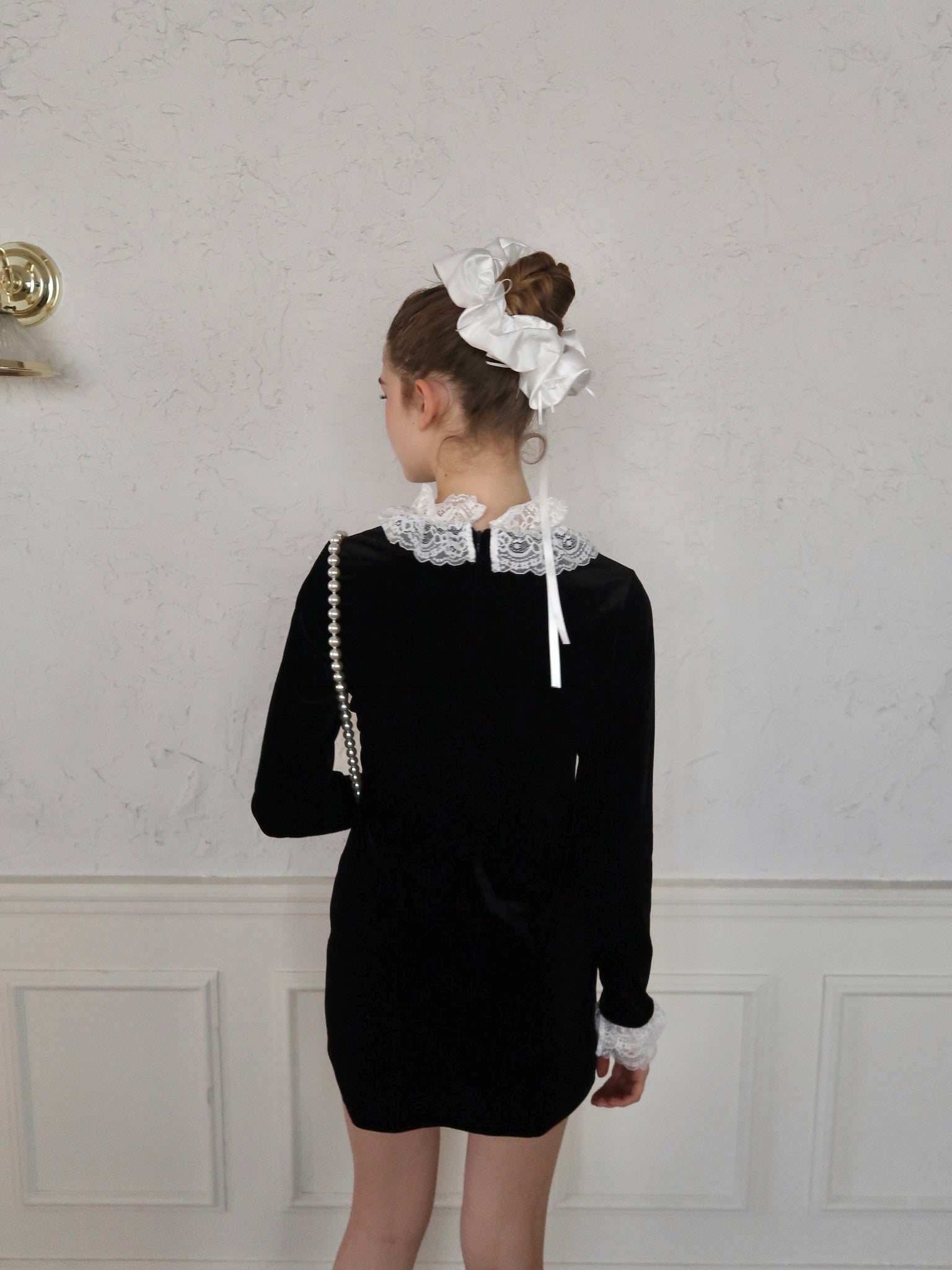 velours lace classical mini dress