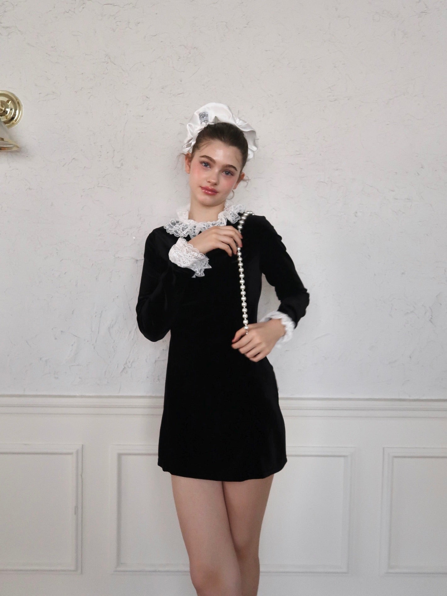 velours lace classical mini dress