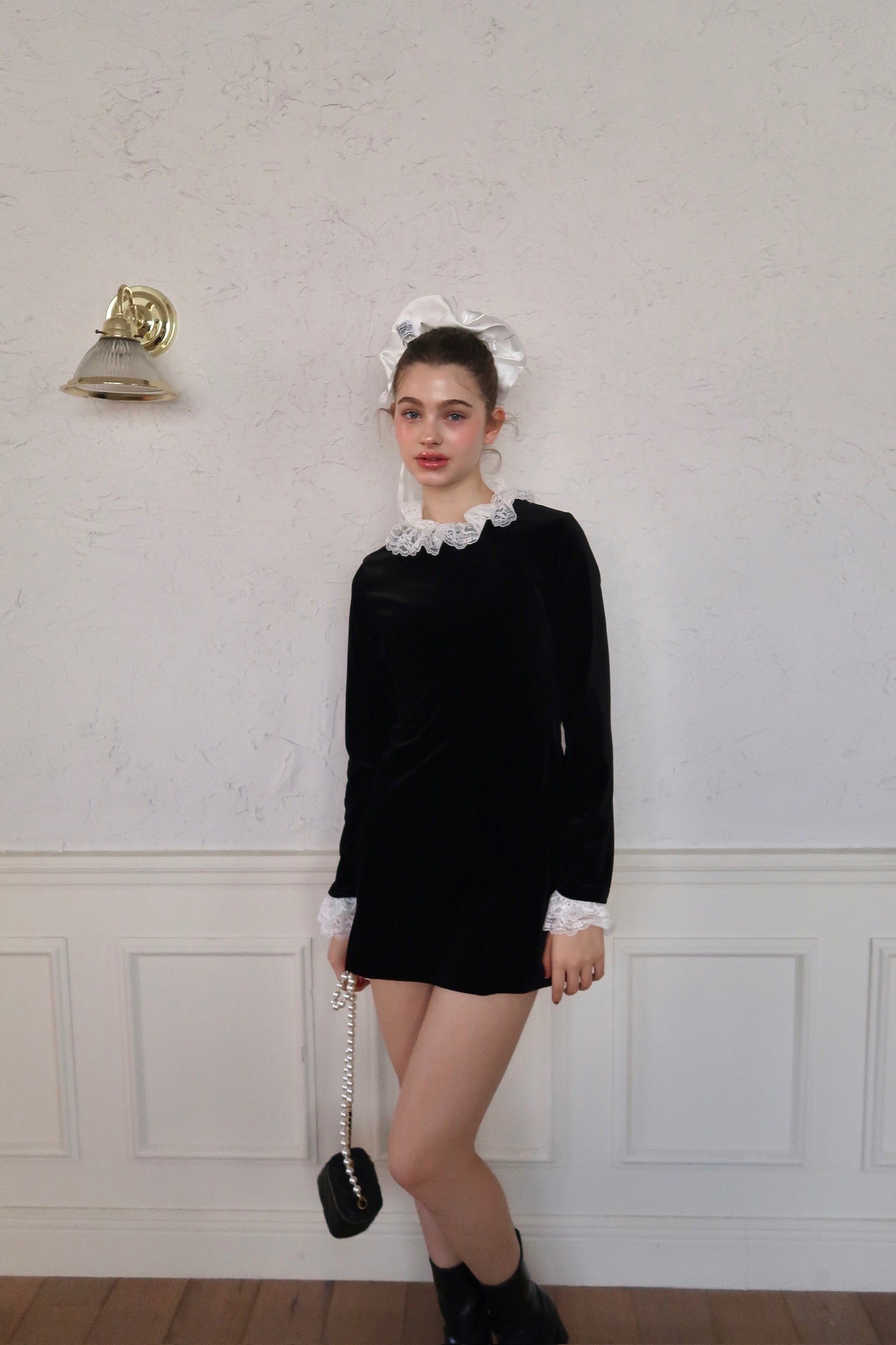 velours lace classical mini dress