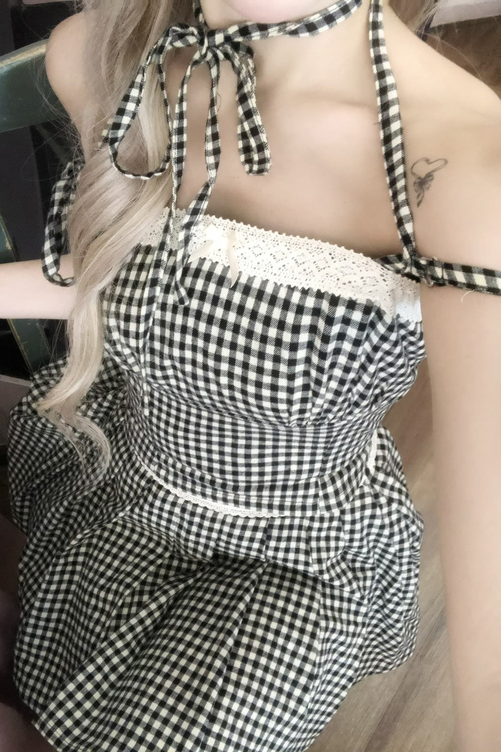 gingham check girly ribbon bustier