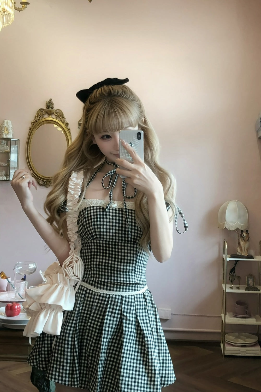 gingham check girly ribbon bustier