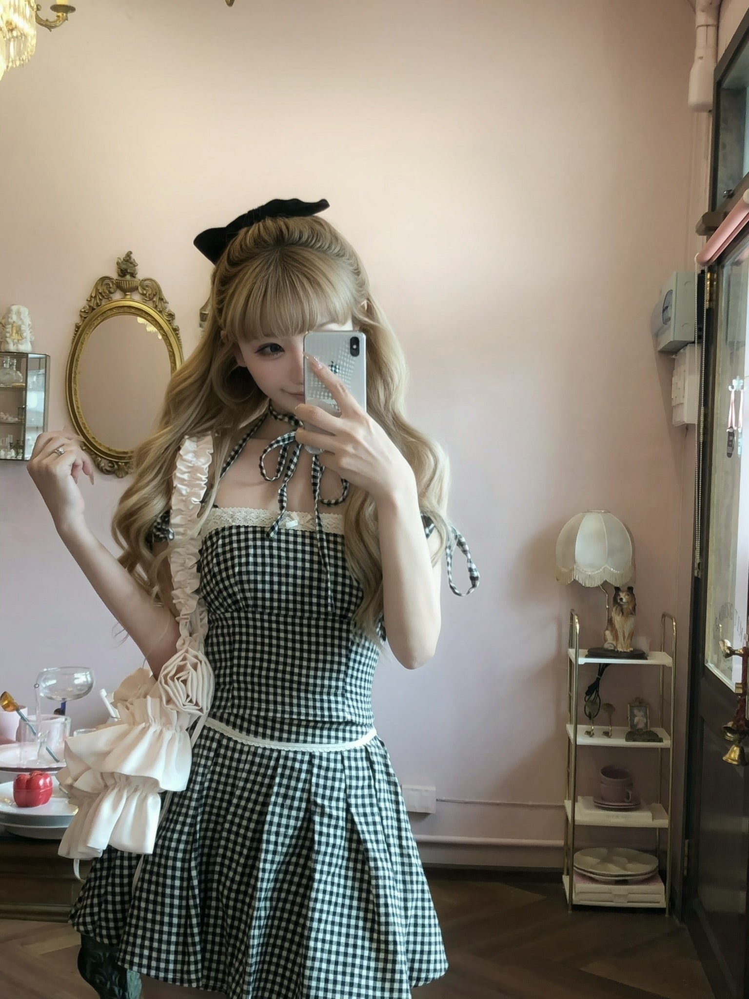gingham check girly ribbon bustier