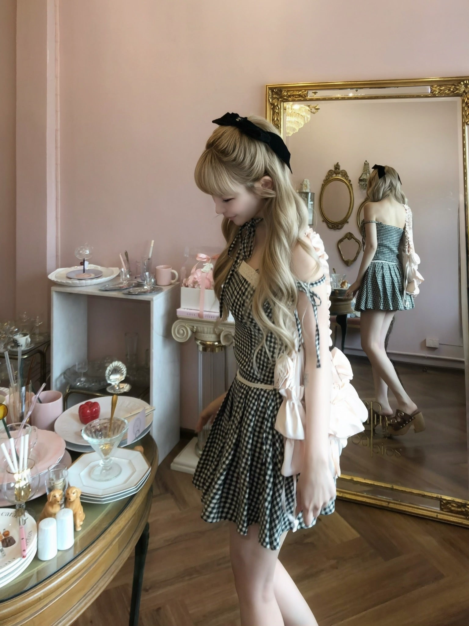 gingham check girly pleats skirt