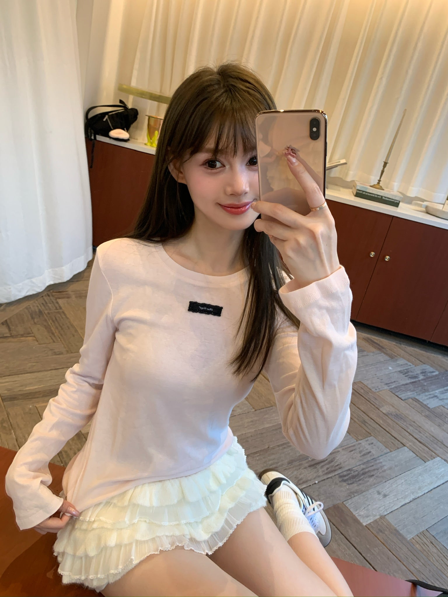 lace tag long sleeve T-shirts