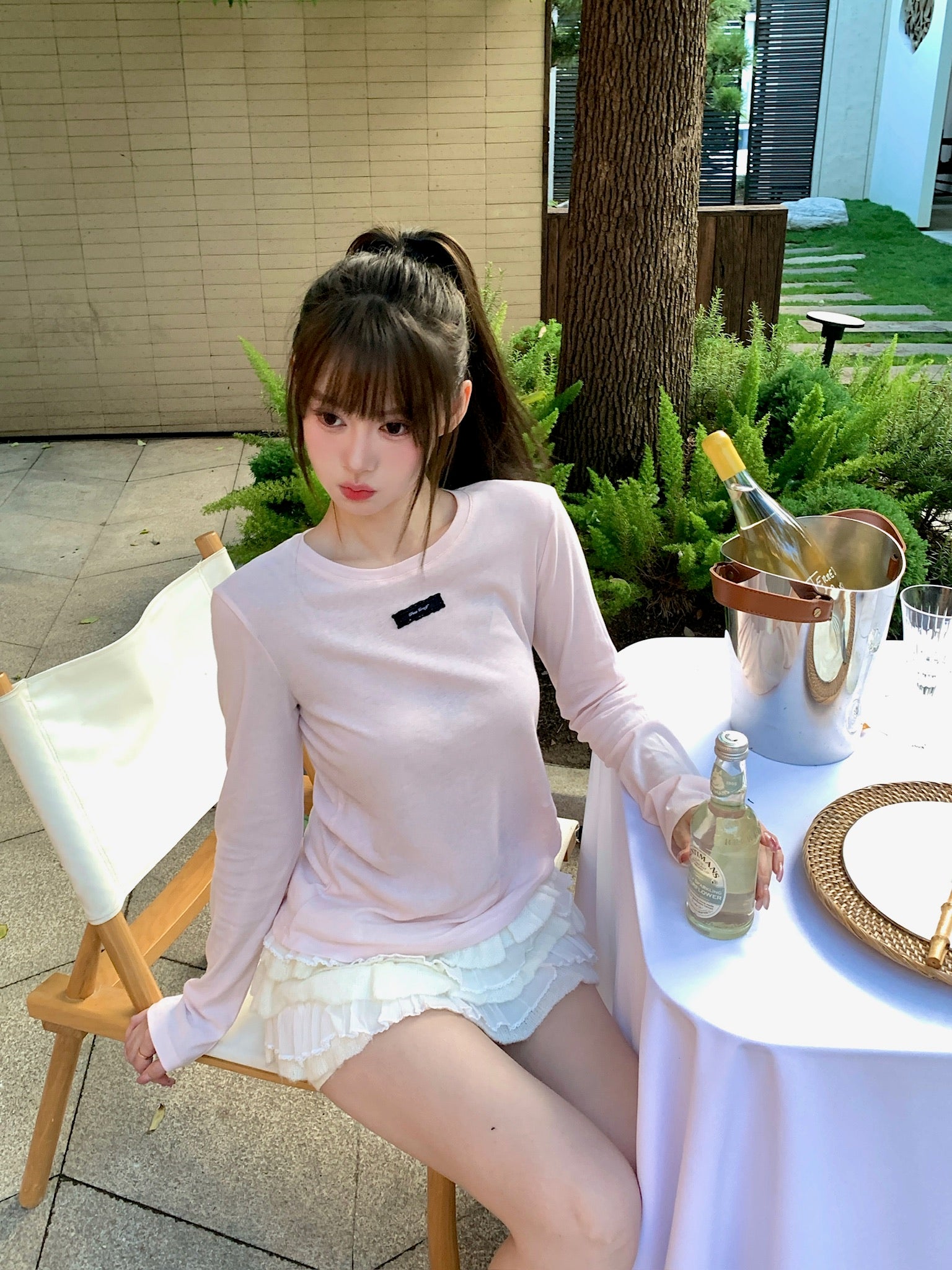 lace tag long sleeve T-shirts
