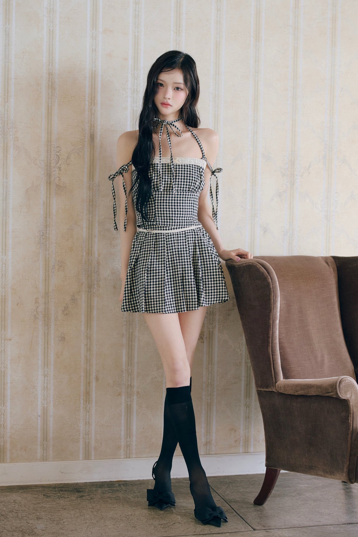 gingham check girly ribbon bustier