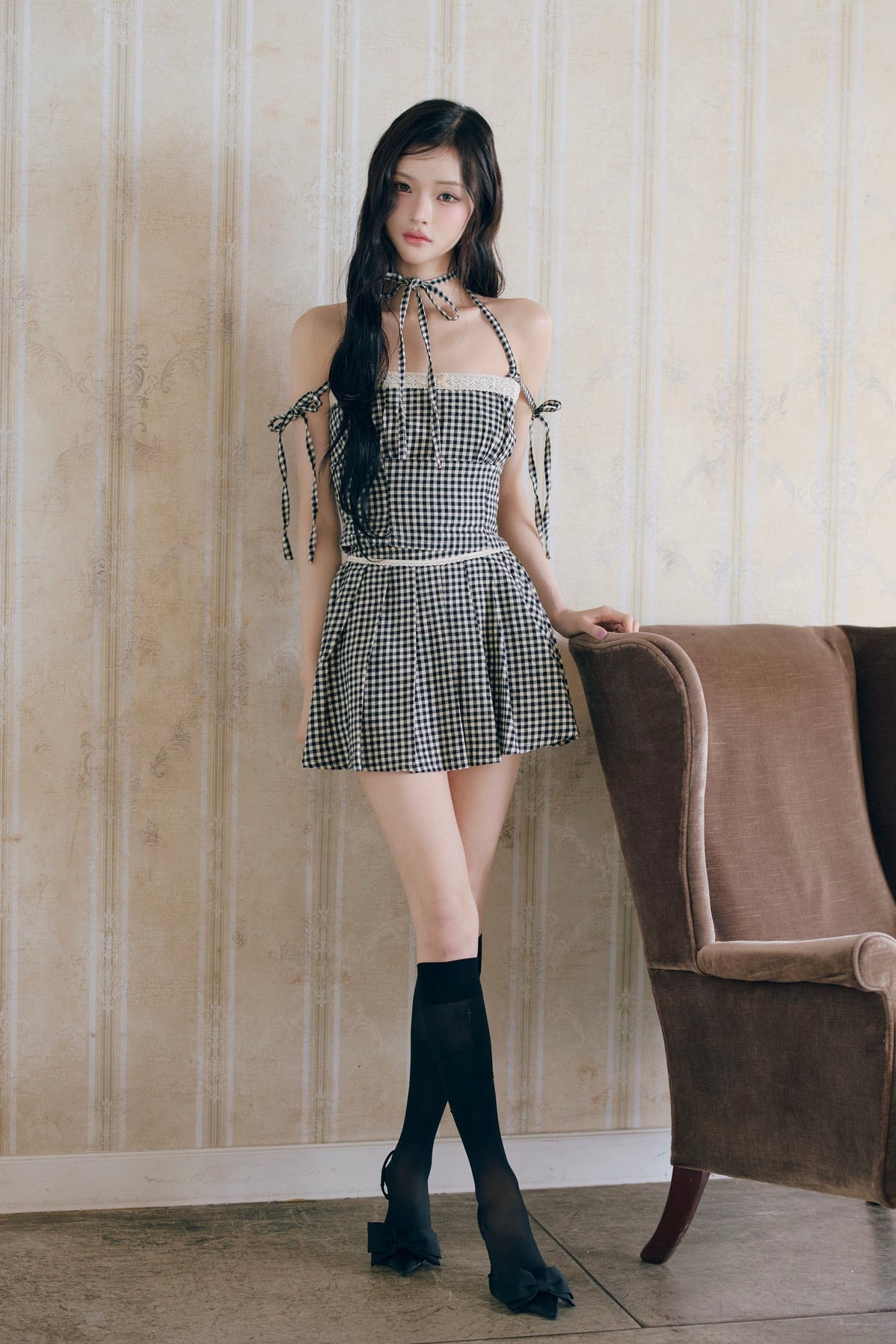 gingham check girly pleats skirt