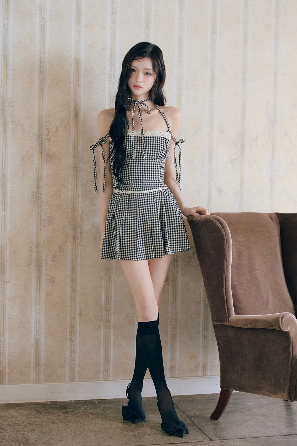 gingham check girly ribbon bustier