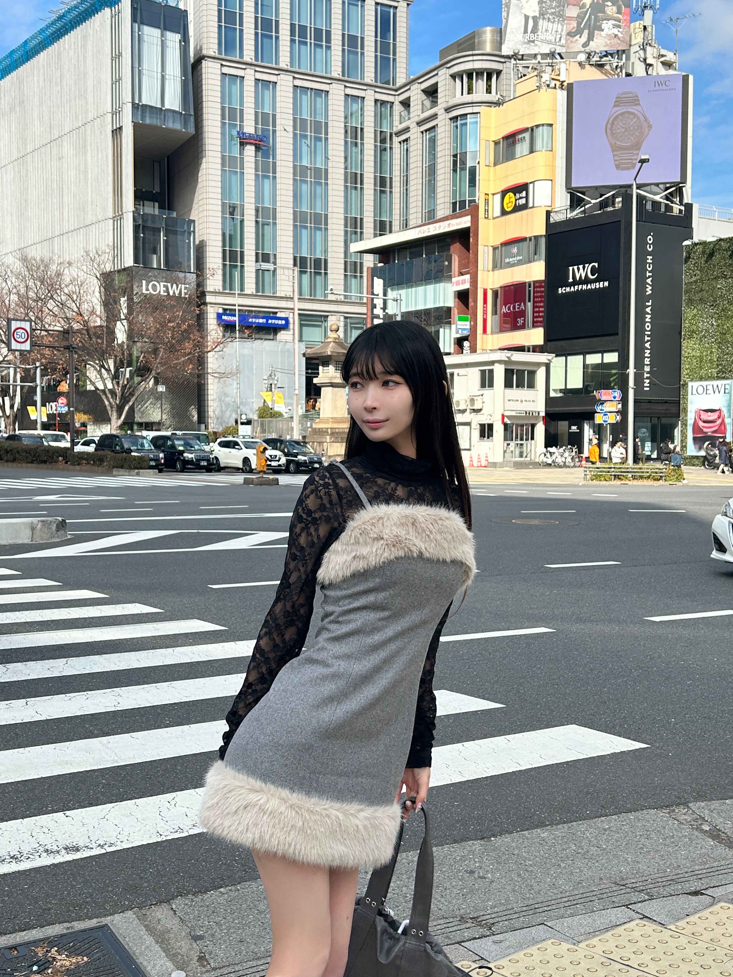 lady fur camisole one-piece