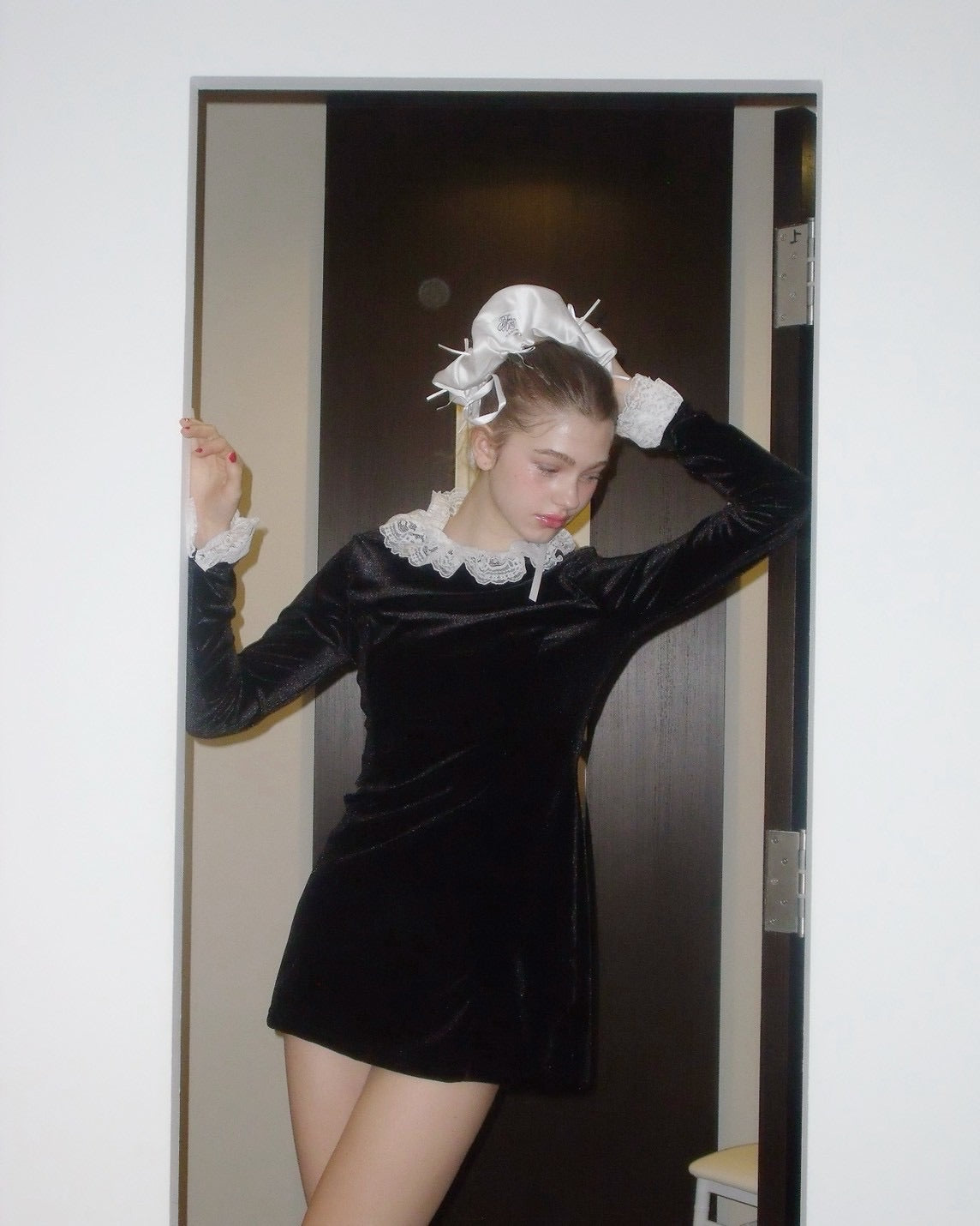 velours lace classical mini dress