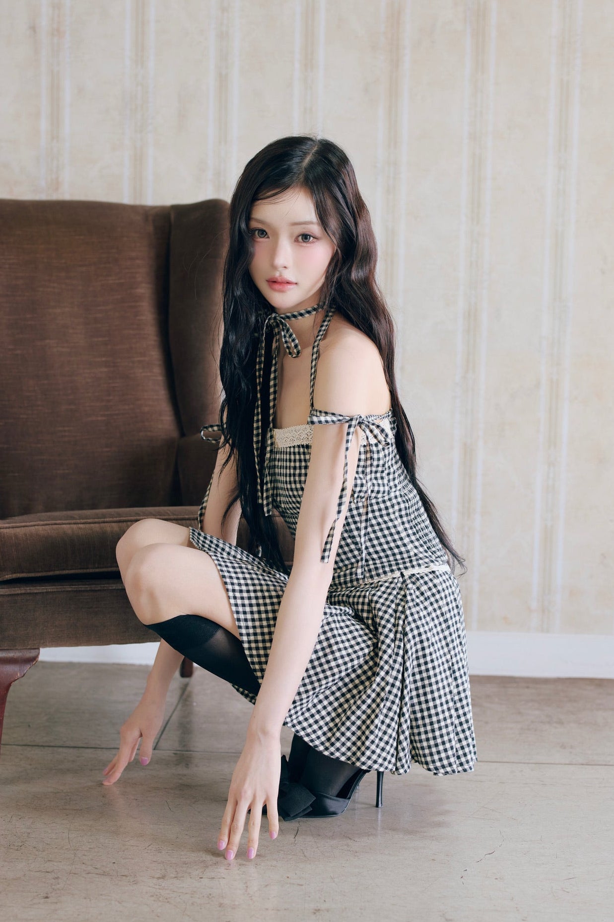 gingham check girly pleats skirt