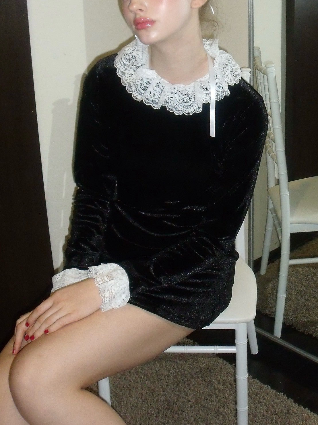 velours lace classical mini dress