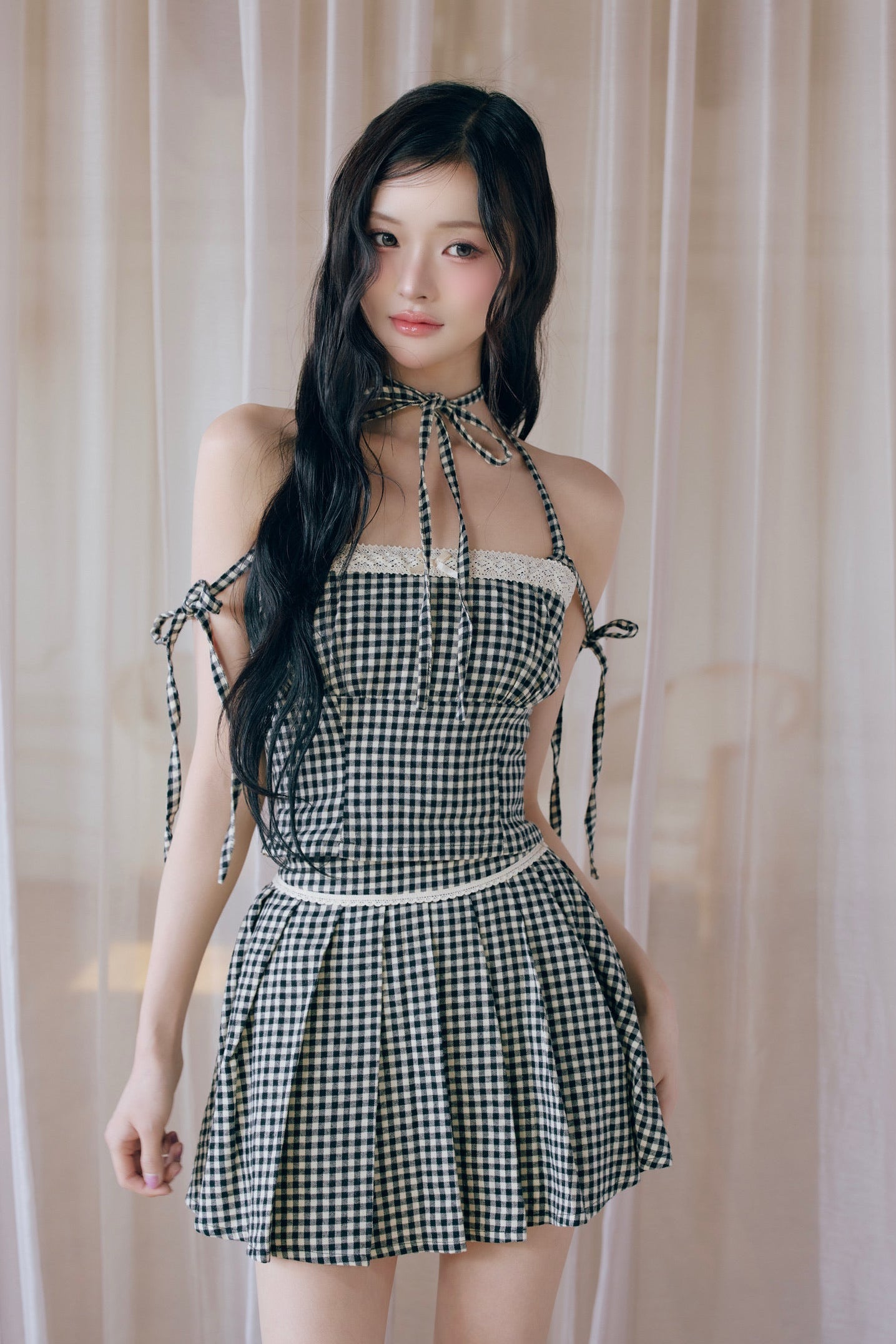 gingham check girly ribbon bustier