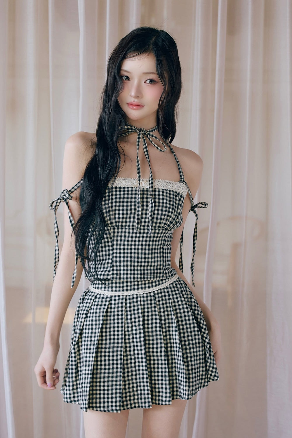 gingham check girly ribbon bustier