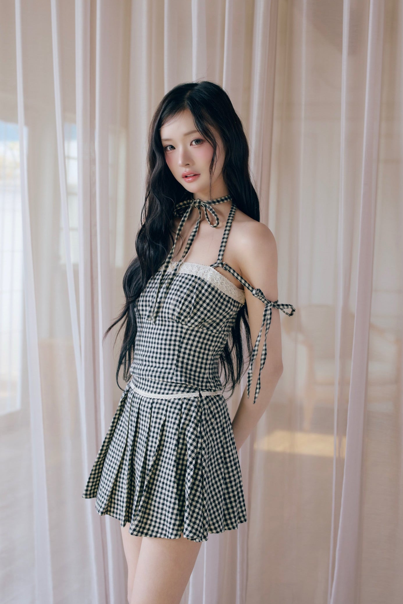 gingham check girly ribbon bustier