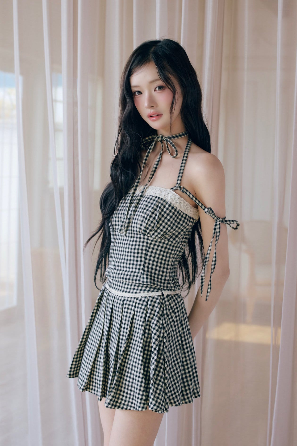 gingham check girly pleats skirt
