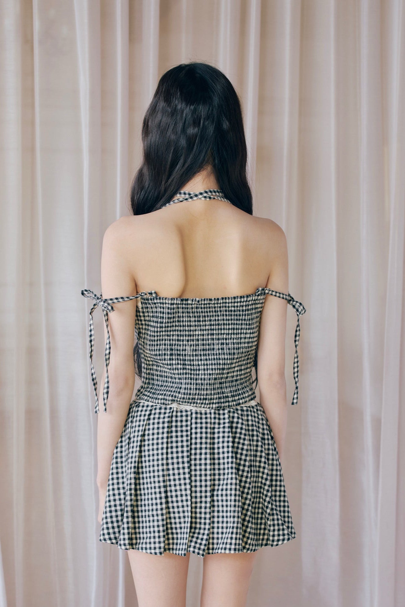 gingham check girly ribbon bustier