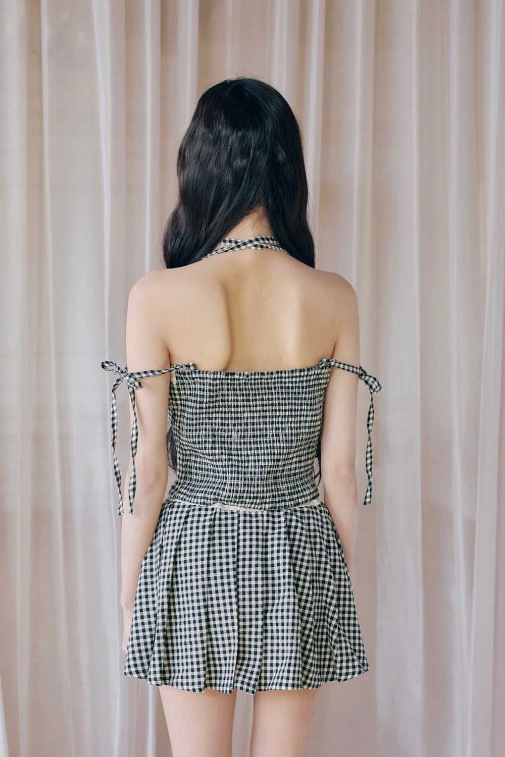 gingham check girly ribbon bustier