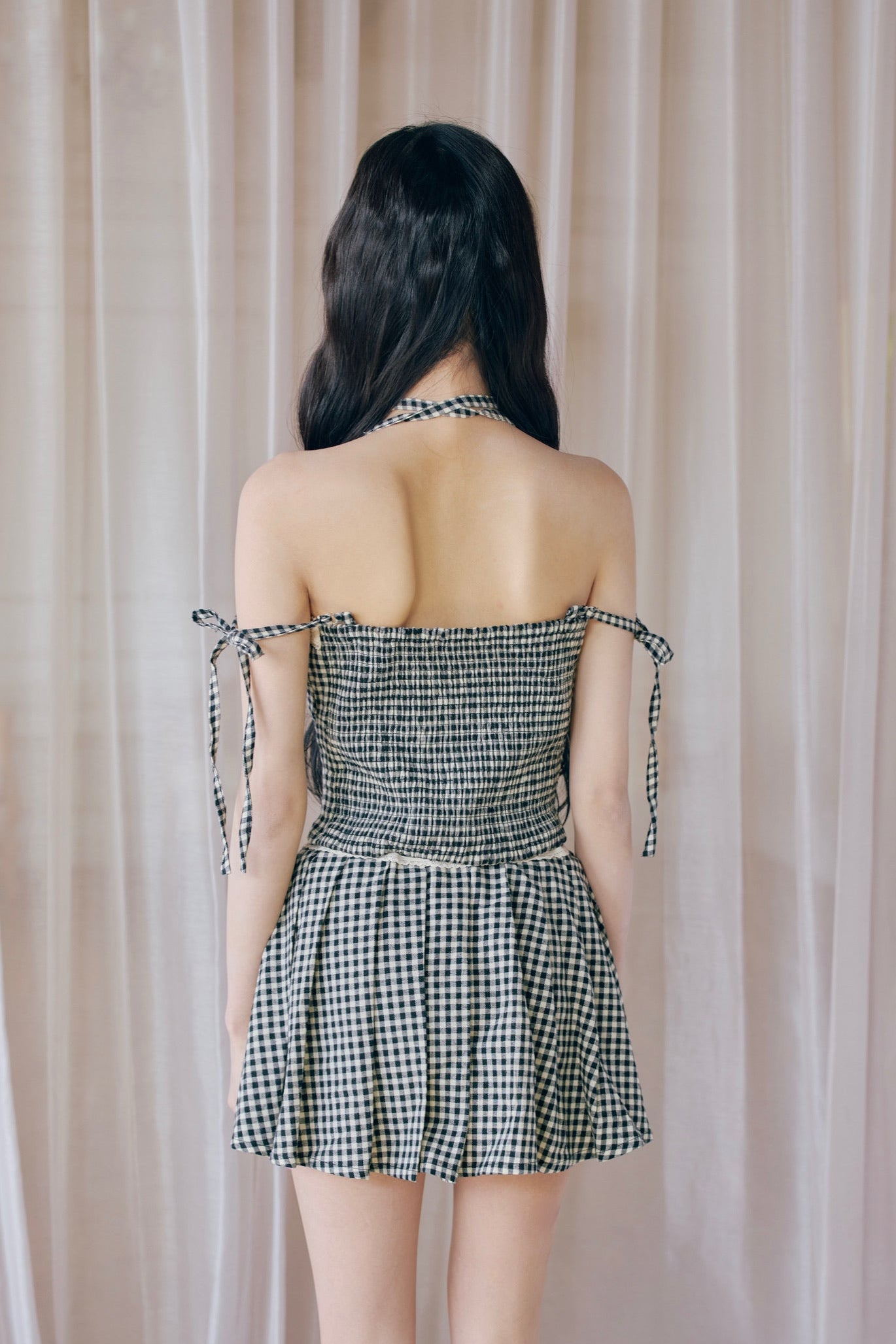 gingham check girly pleats skirt