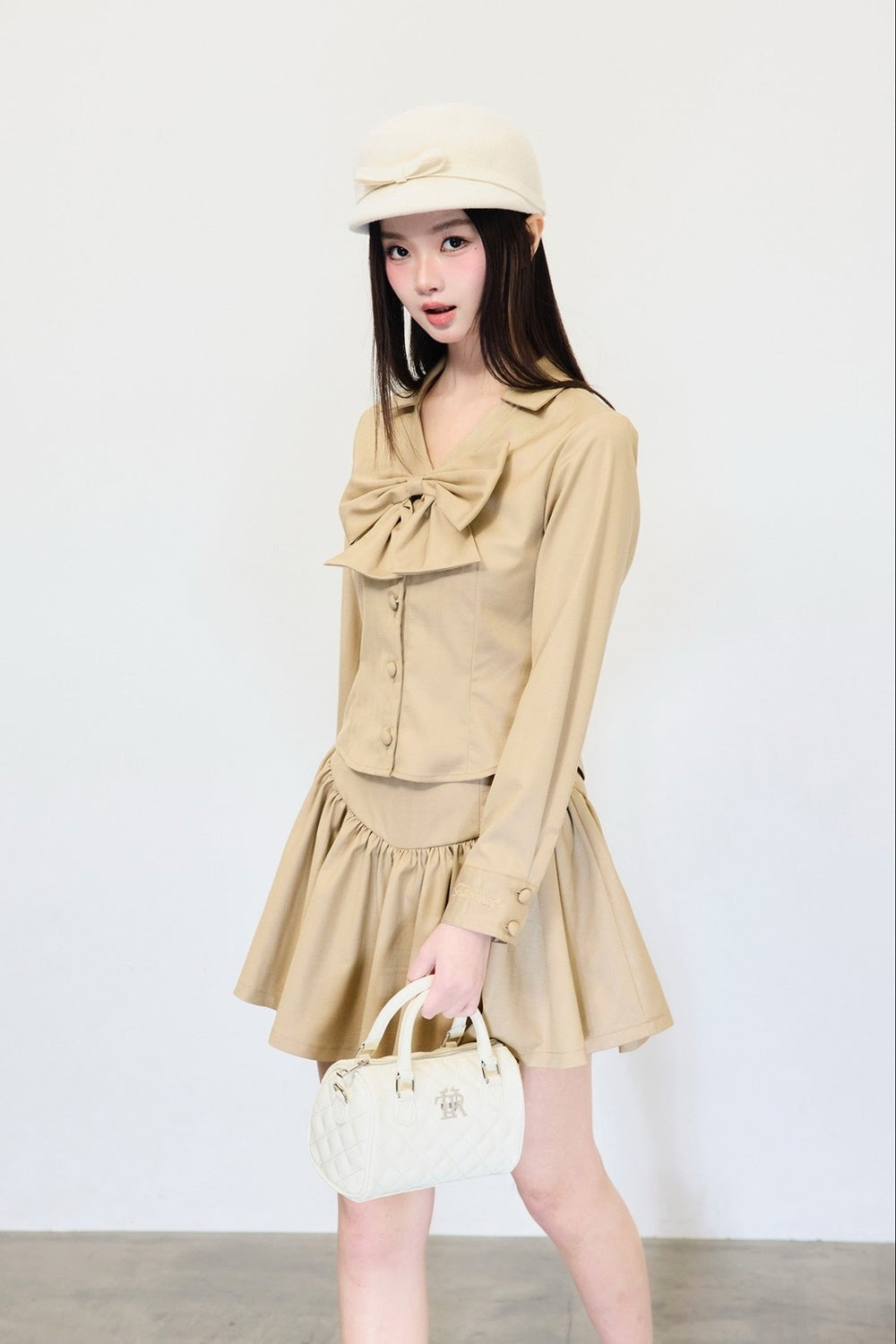 Gather flare mini skirt