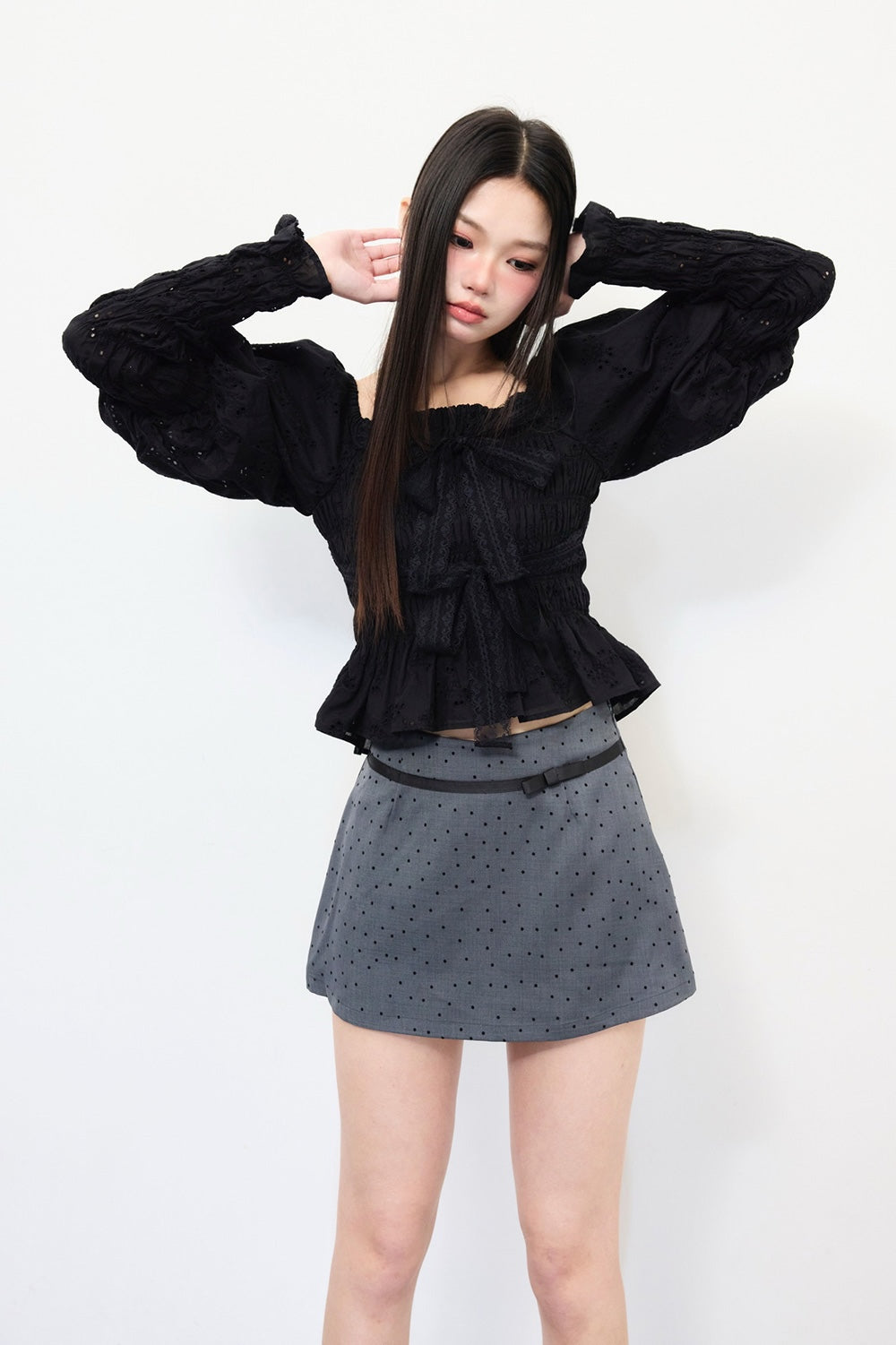 Juliet ribbon dot mini skirt
