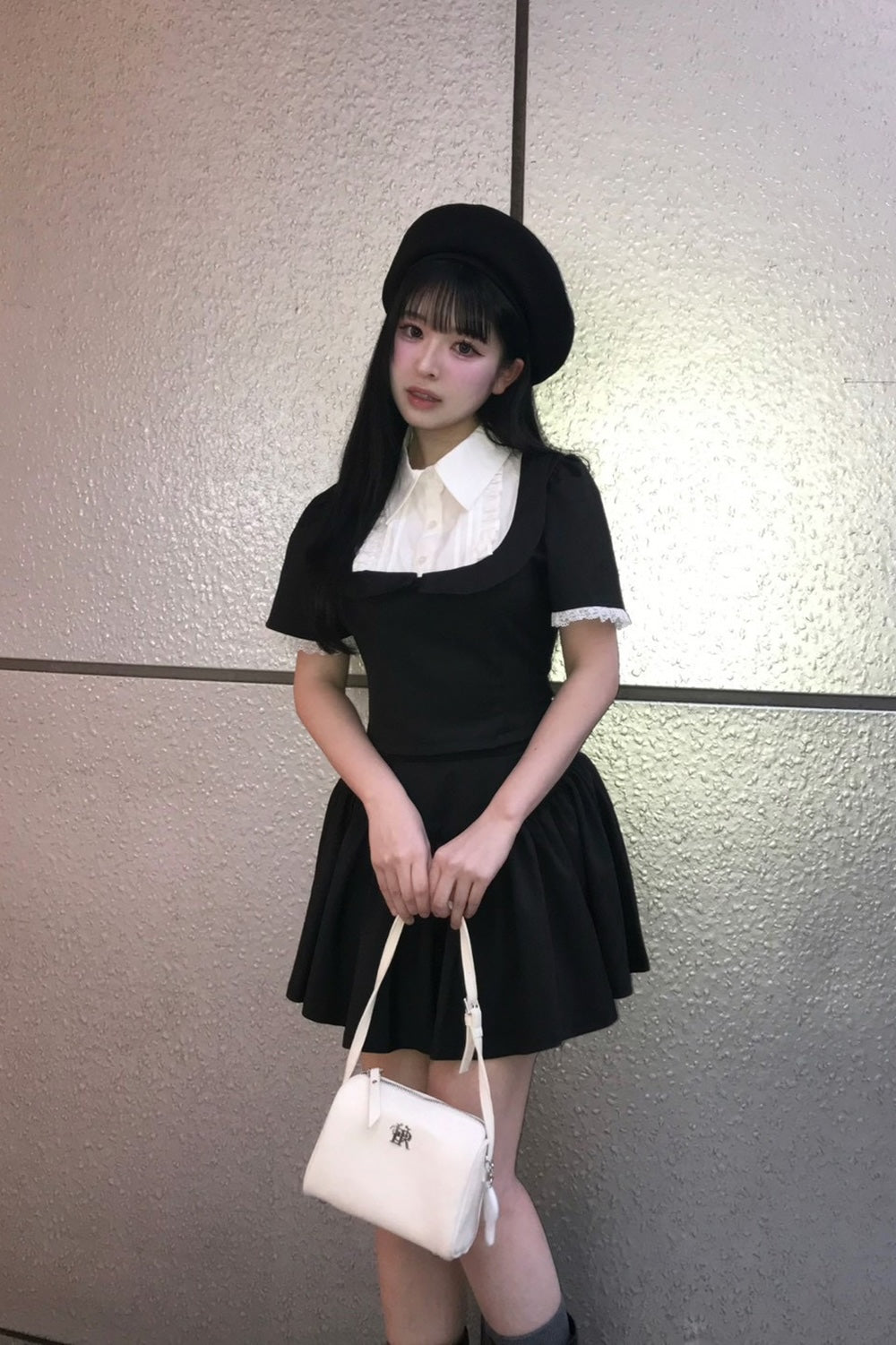Gather flare mini skirt