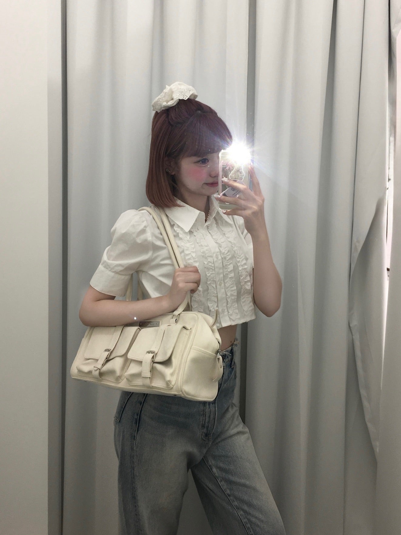 whip cream frill blouse