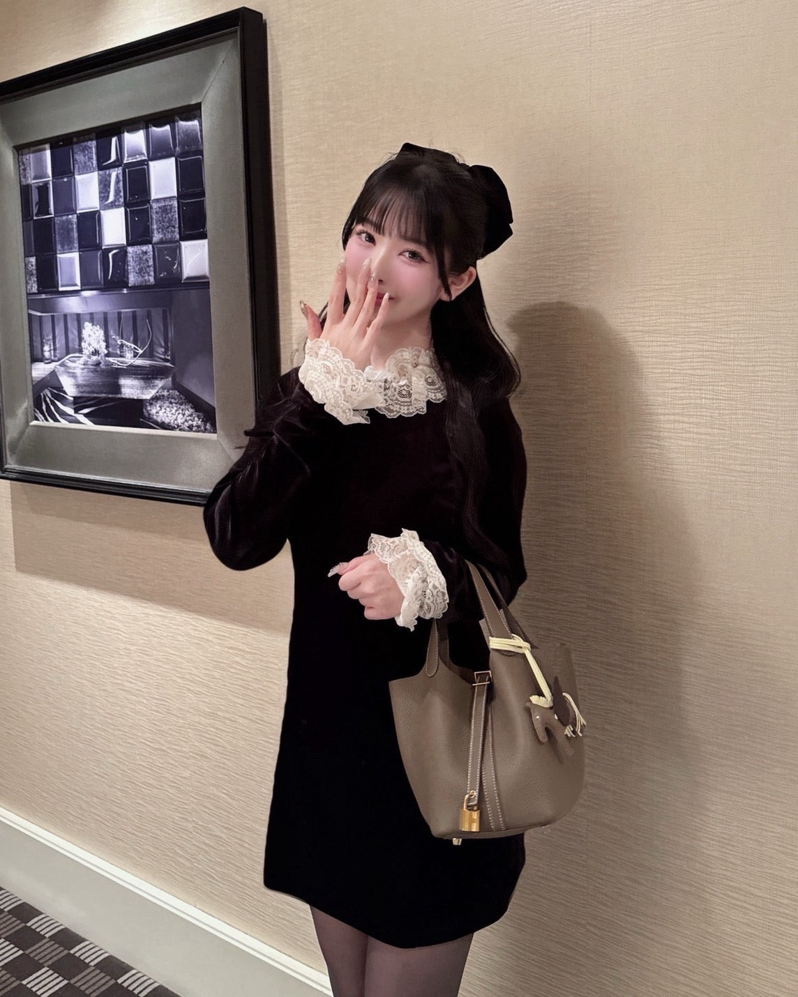 velours lace classical mini dress