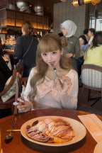rose motif lame knit ensemble