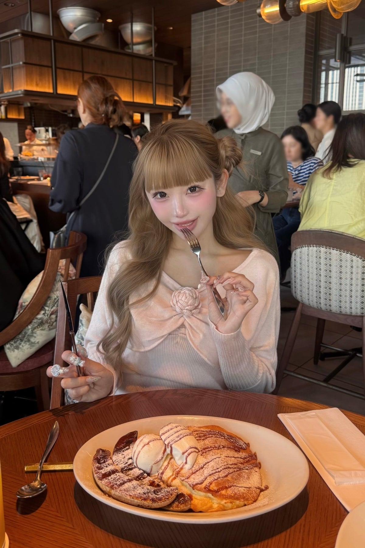 rose motif lame knit ensemble