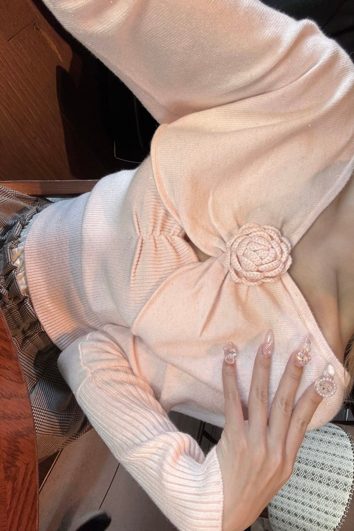 rose motif lame knit ensemble