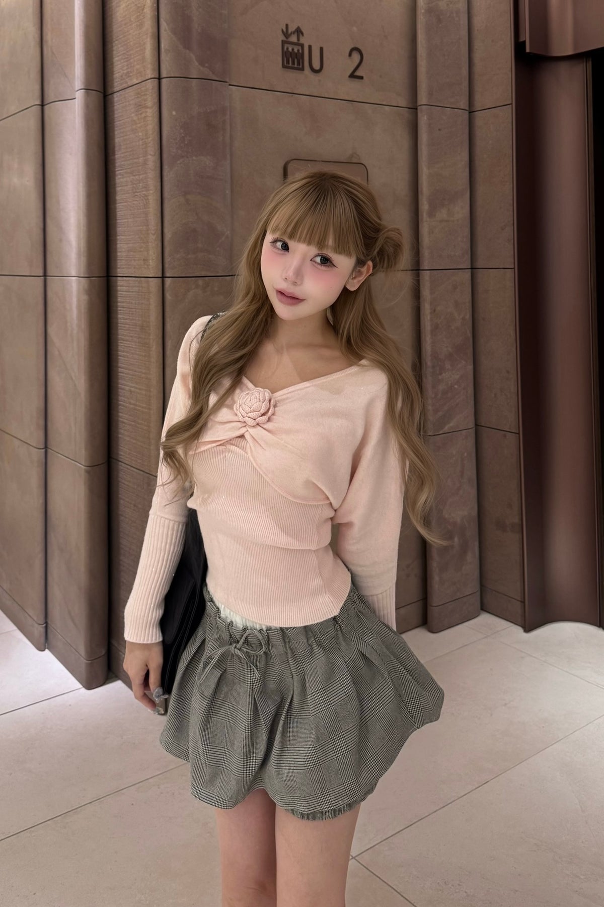 rose motif lame knit ensemble