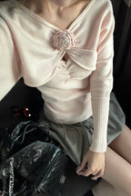 rose motif lame knit ensemble