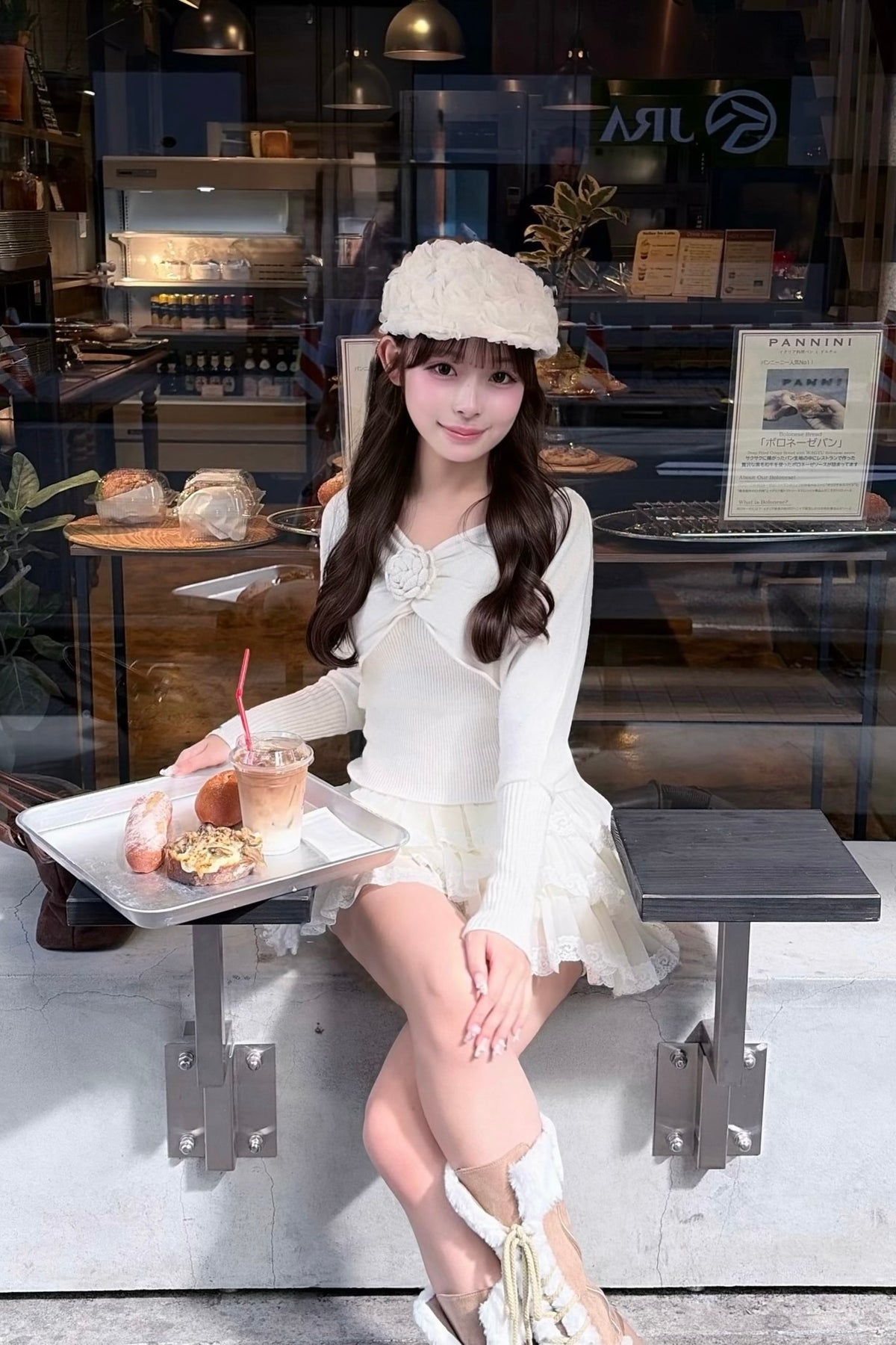 rose motif lame knit ensemble