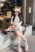 rose motif lame knit ensemble