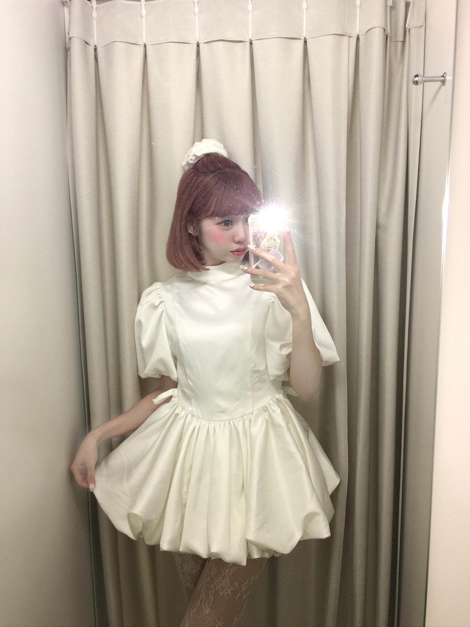 satin balloon peplum mini one-piece(white)