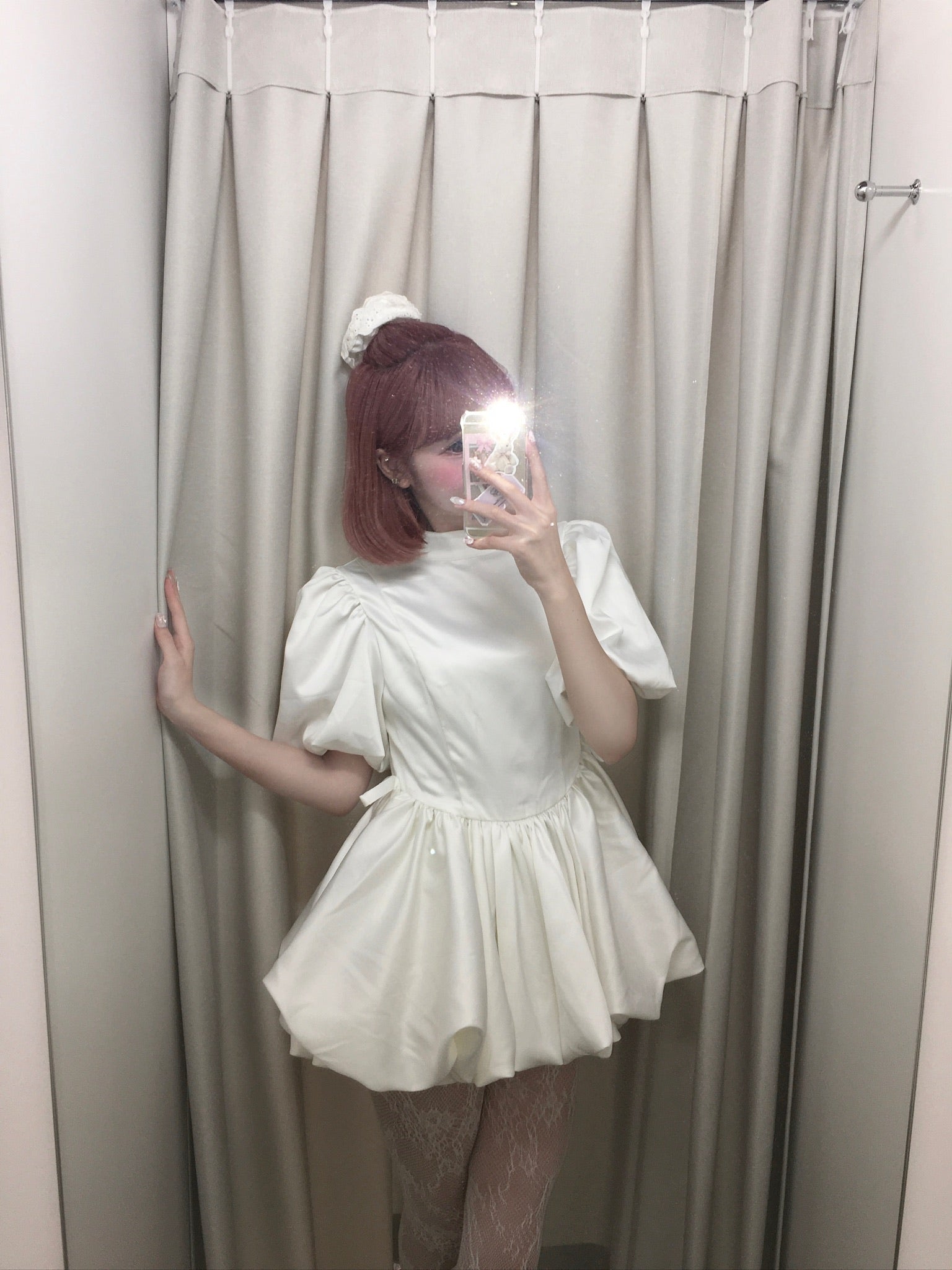 satin balloon peplum mini one-piece(white)