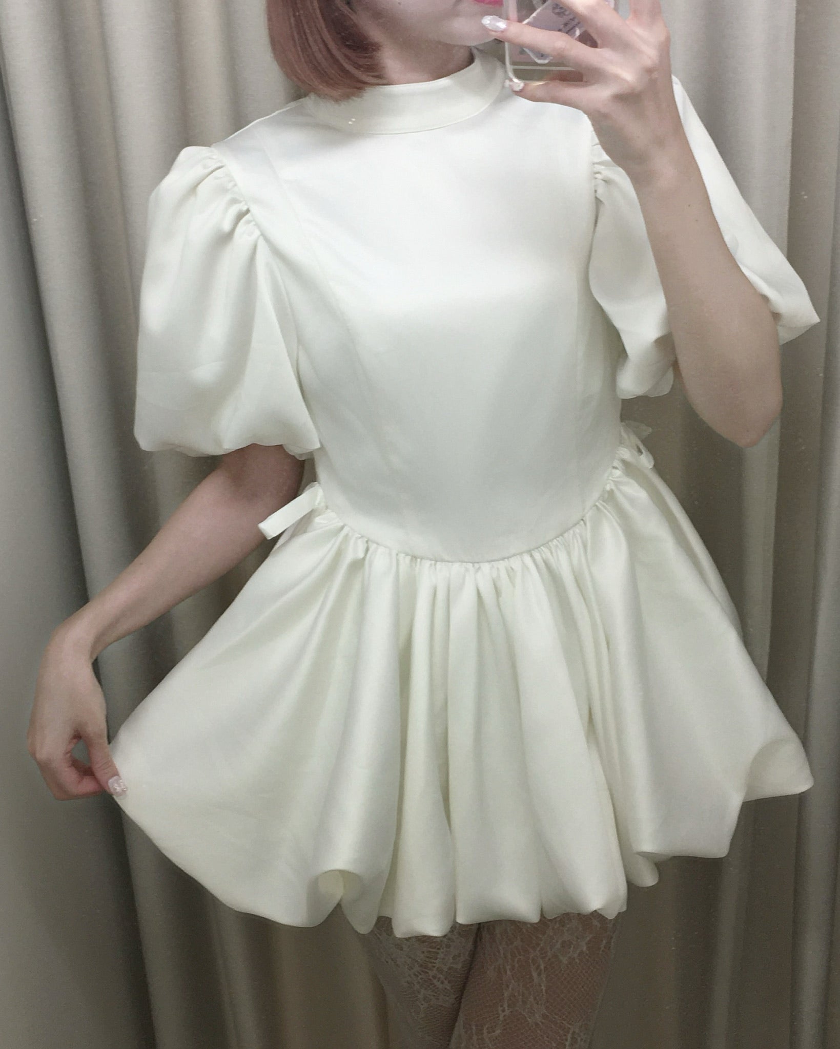 satin balloon peplum mini one-piece(white) – Treat Ürself