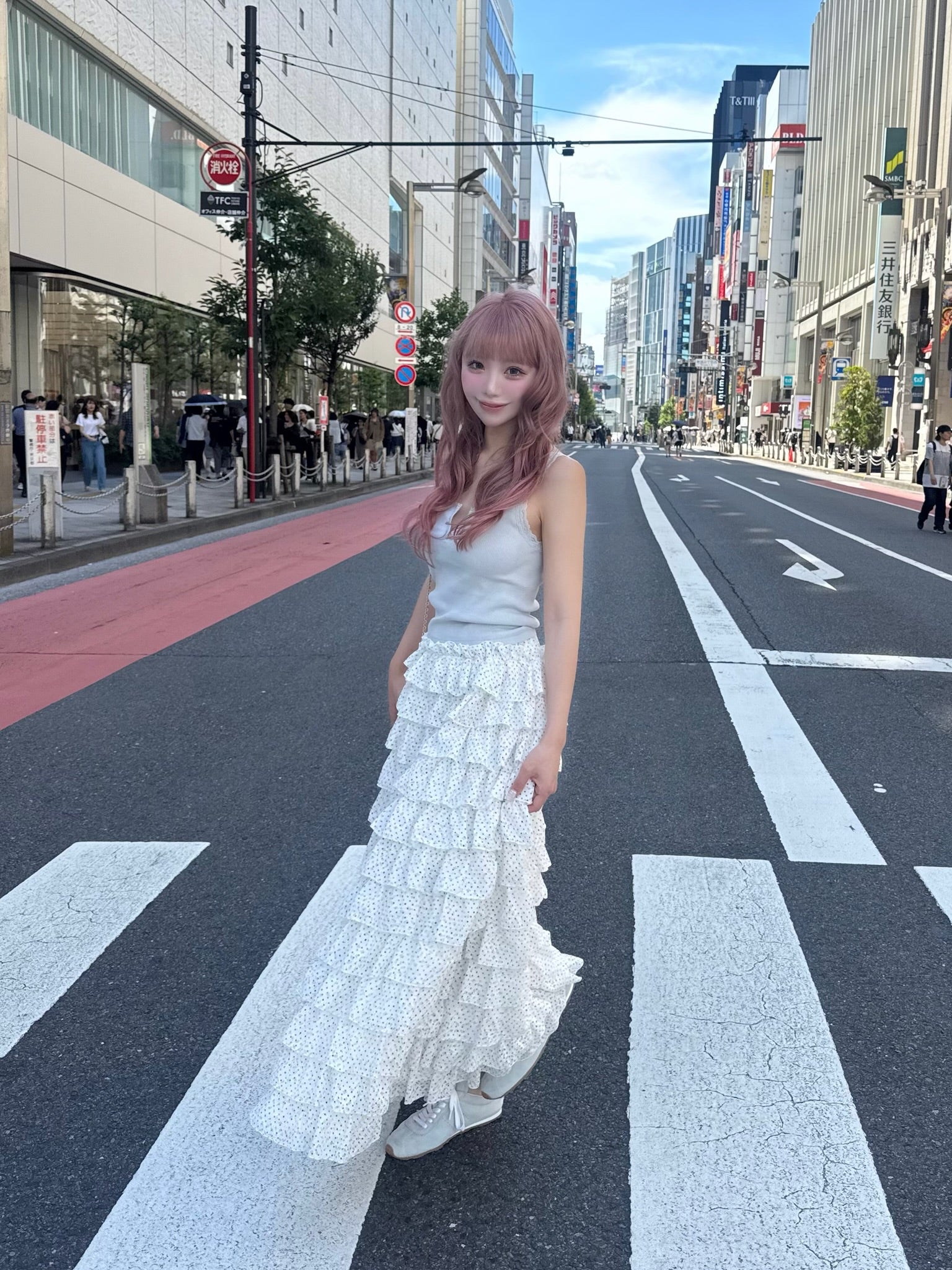 girly lace dot long skirt