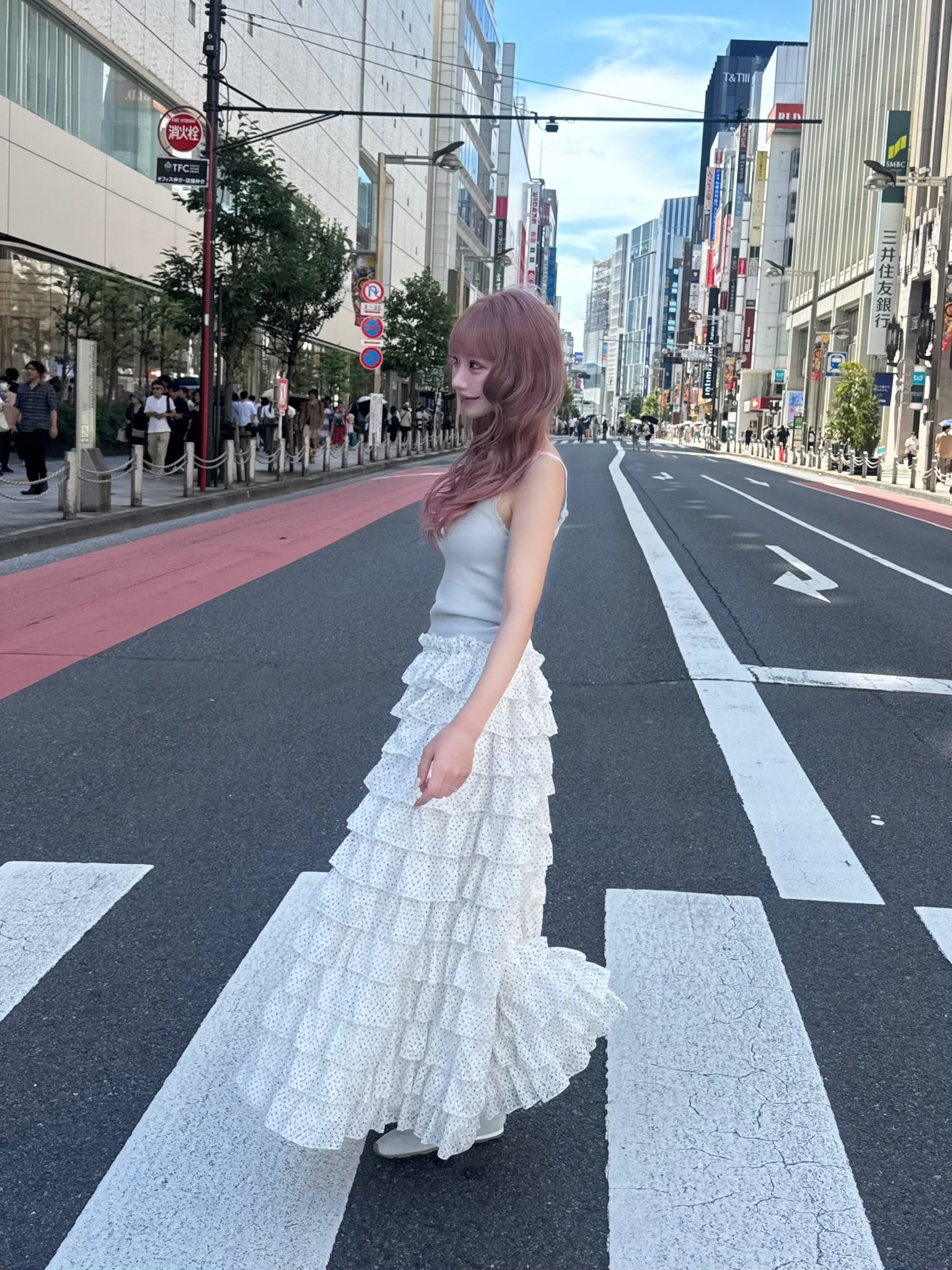 girly lace dot long skirt