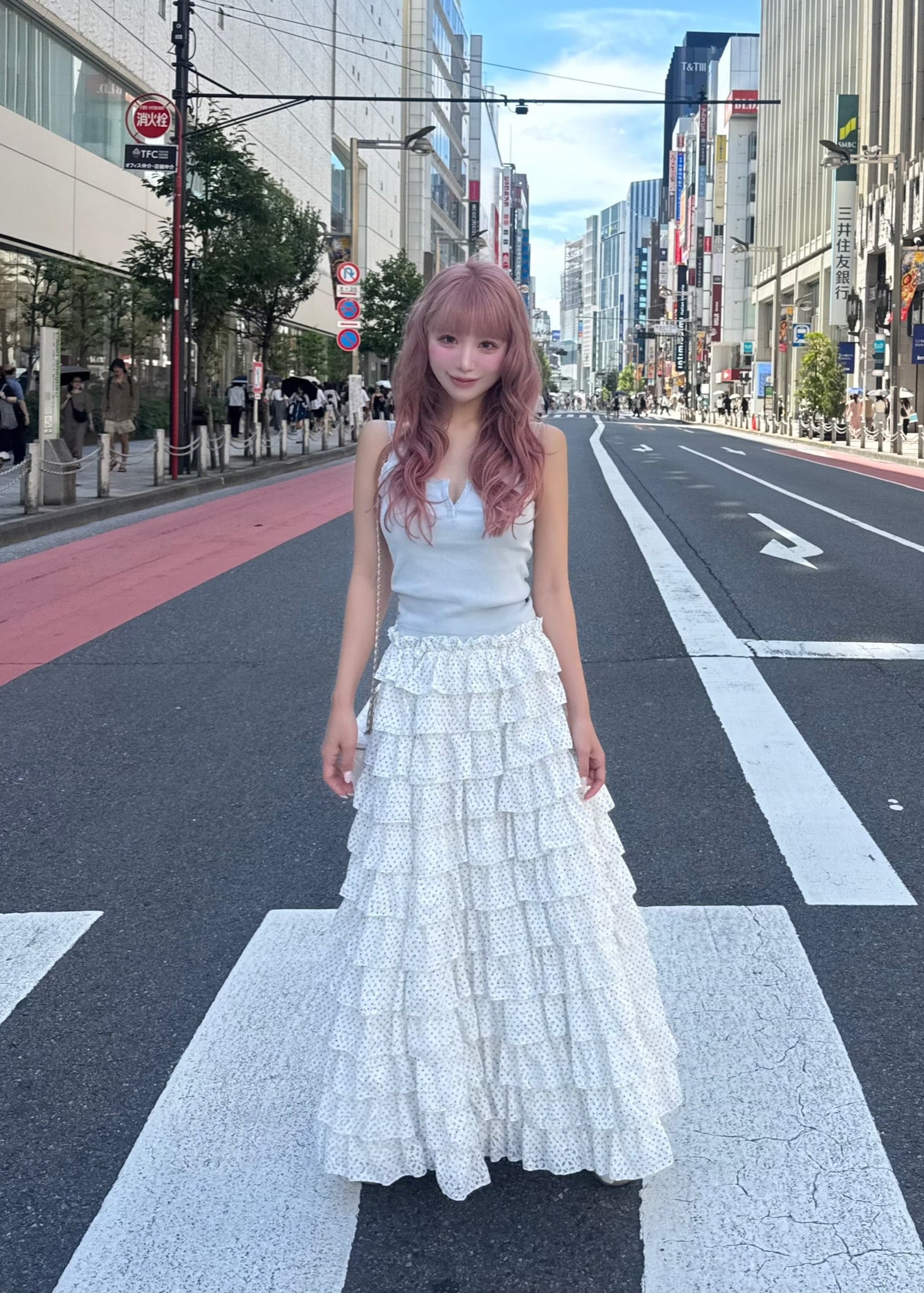girly lace dot long skirt
