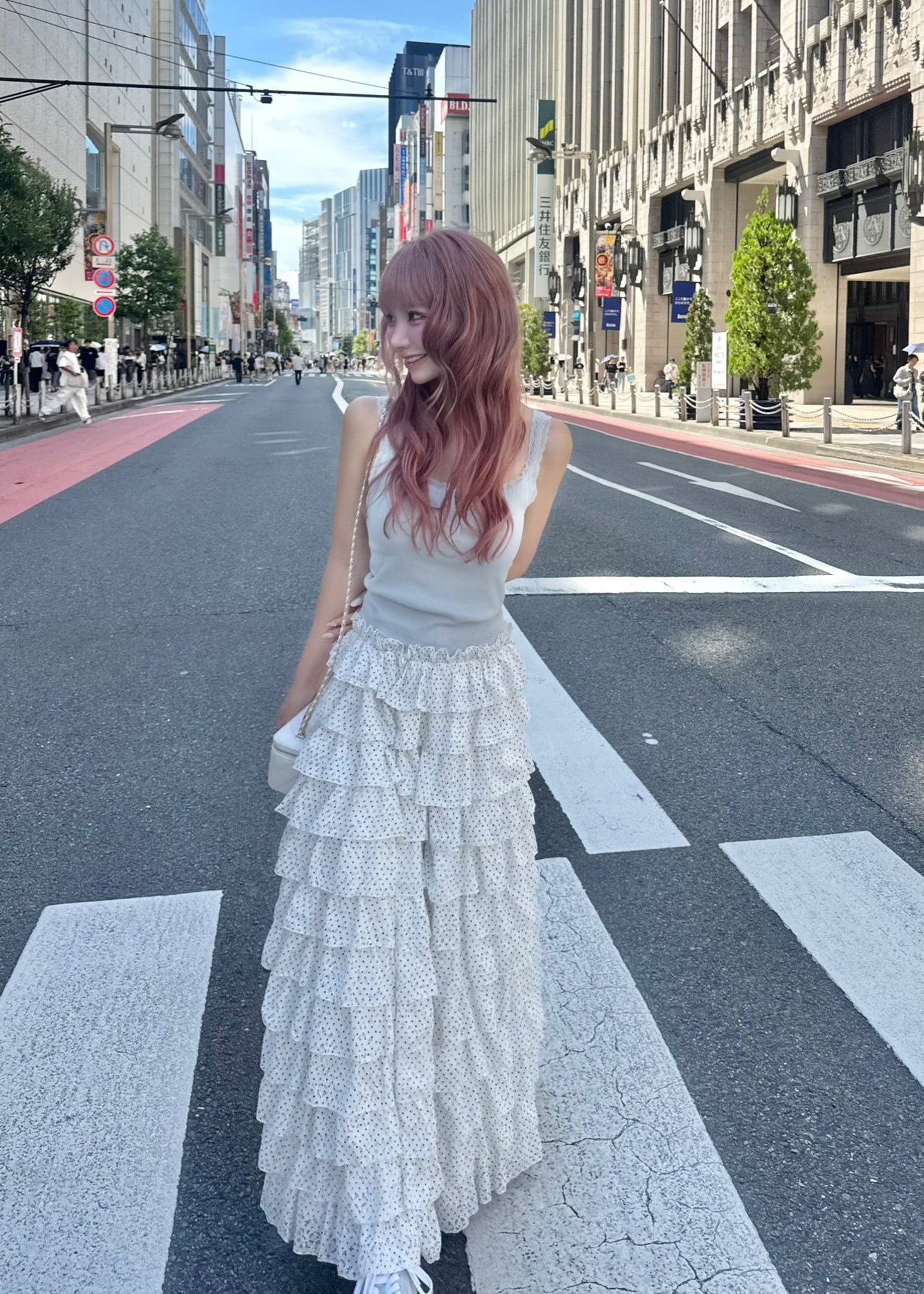girly lace dot long skirt