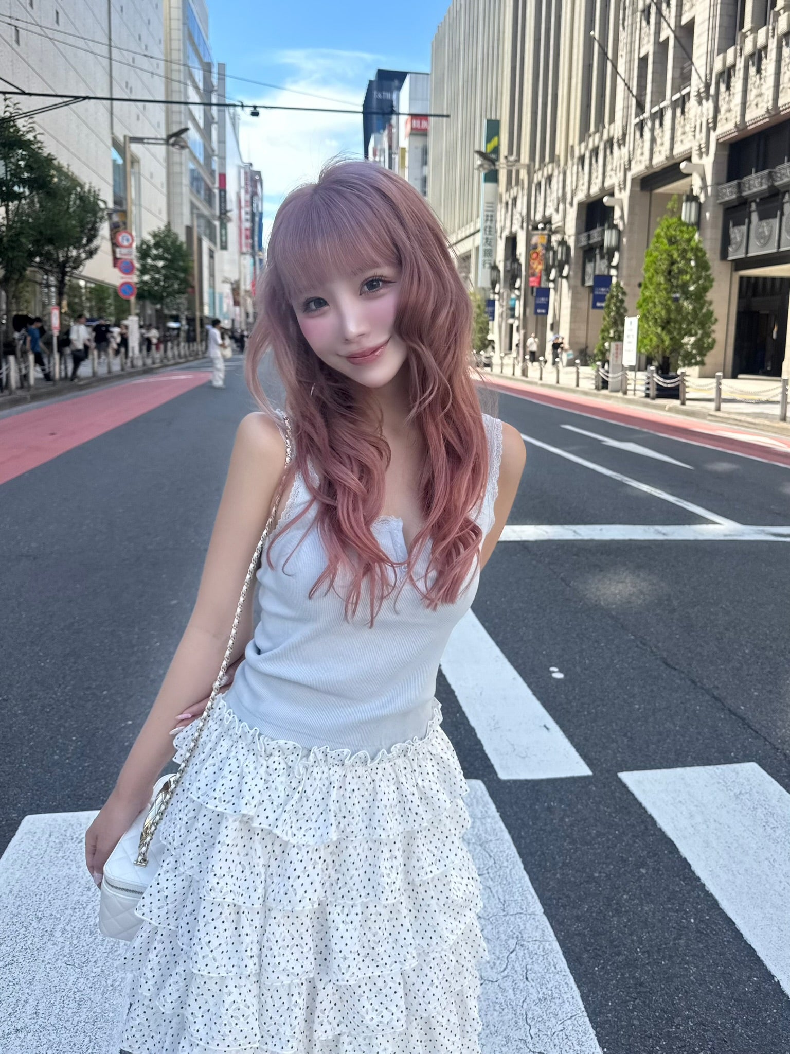 girly lace dot long skirt